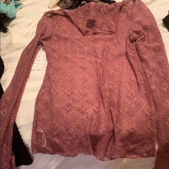 Free people NWT size large mauve lace turtleneck - Picture 2 of 4